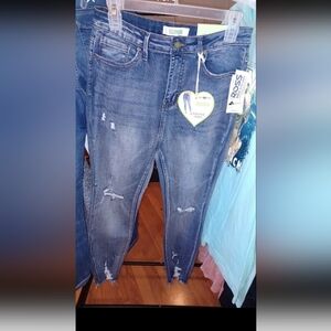 Telfar Blue Distressed Jeans High Rise